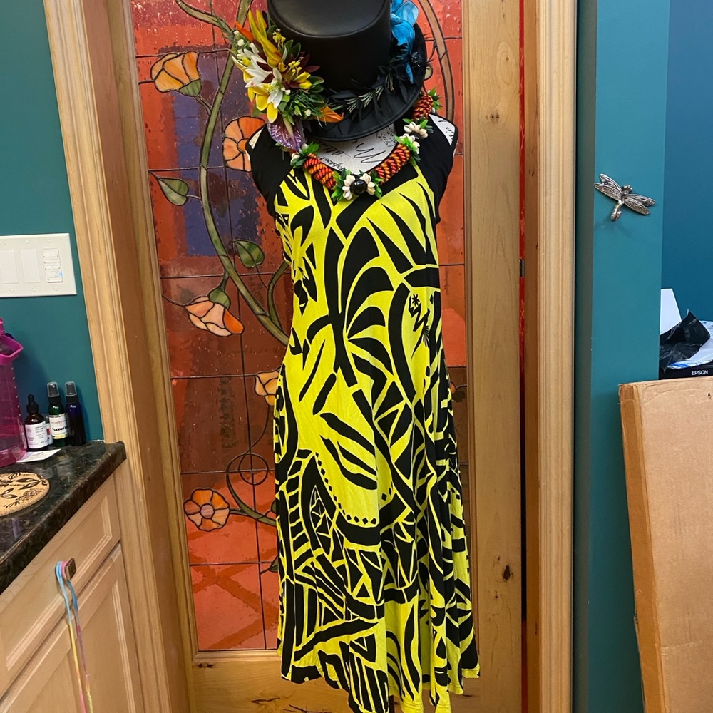 Missing Polynesia Midi Halter dress M/L black/yellow